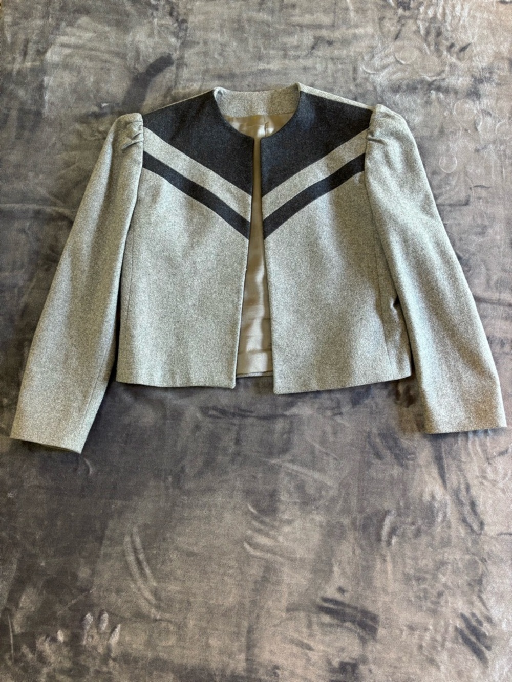 Vintage 80s Kay Warner José Chevron Cropped Jacket Structured Shoulder Blazer 6 - Picture 2 of 7
